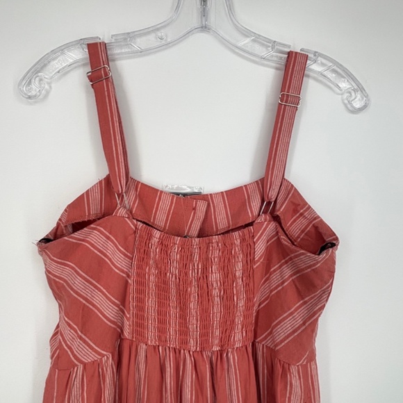 Forever 21 Juniors Medium Sleeveless Sun Dress Coral White Stripes Button Front - Picture 7 of 9